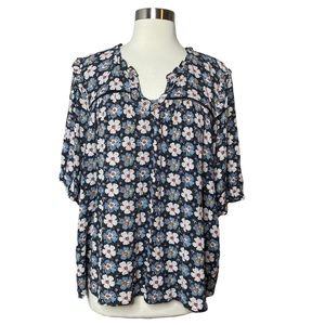LAST CHANCE Knox Rose Womens Floral XL Blue Multicolor Short Sleeve